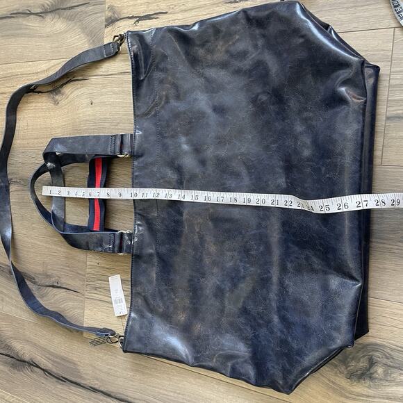 NEW ANTHROPOLOGIE Faux Leather Tote Bag Navy Blue Large Double Handle Shoulder - Picture 6 of 8